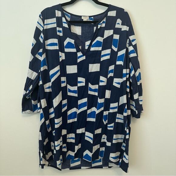 J. Crew Abstract Blue and White Patterned Cover Up/Blouse XXL - Picture 1 of 4